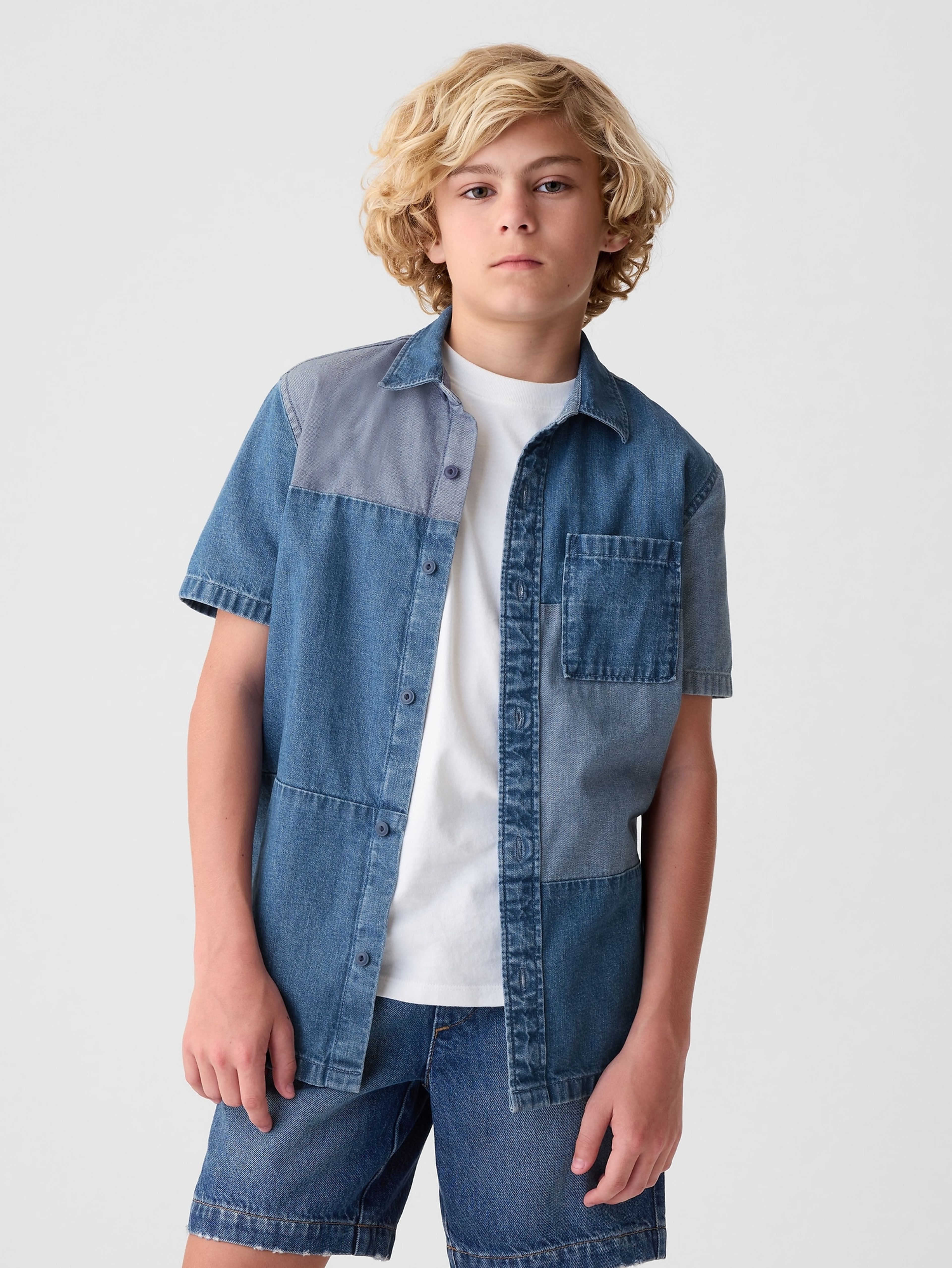 Dětská džínová košile patchwork