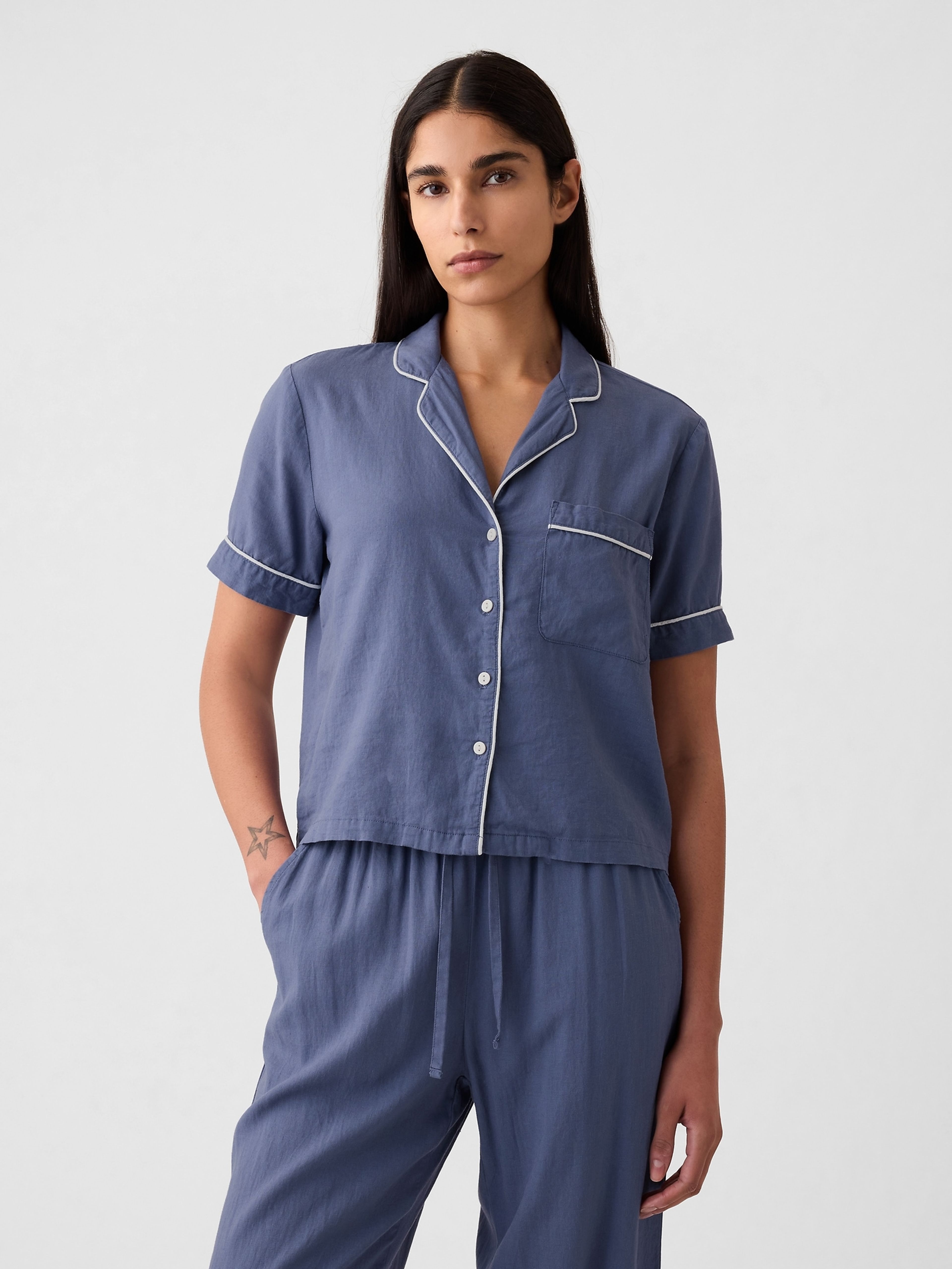 Pyjama-Oberteil aus Leinen