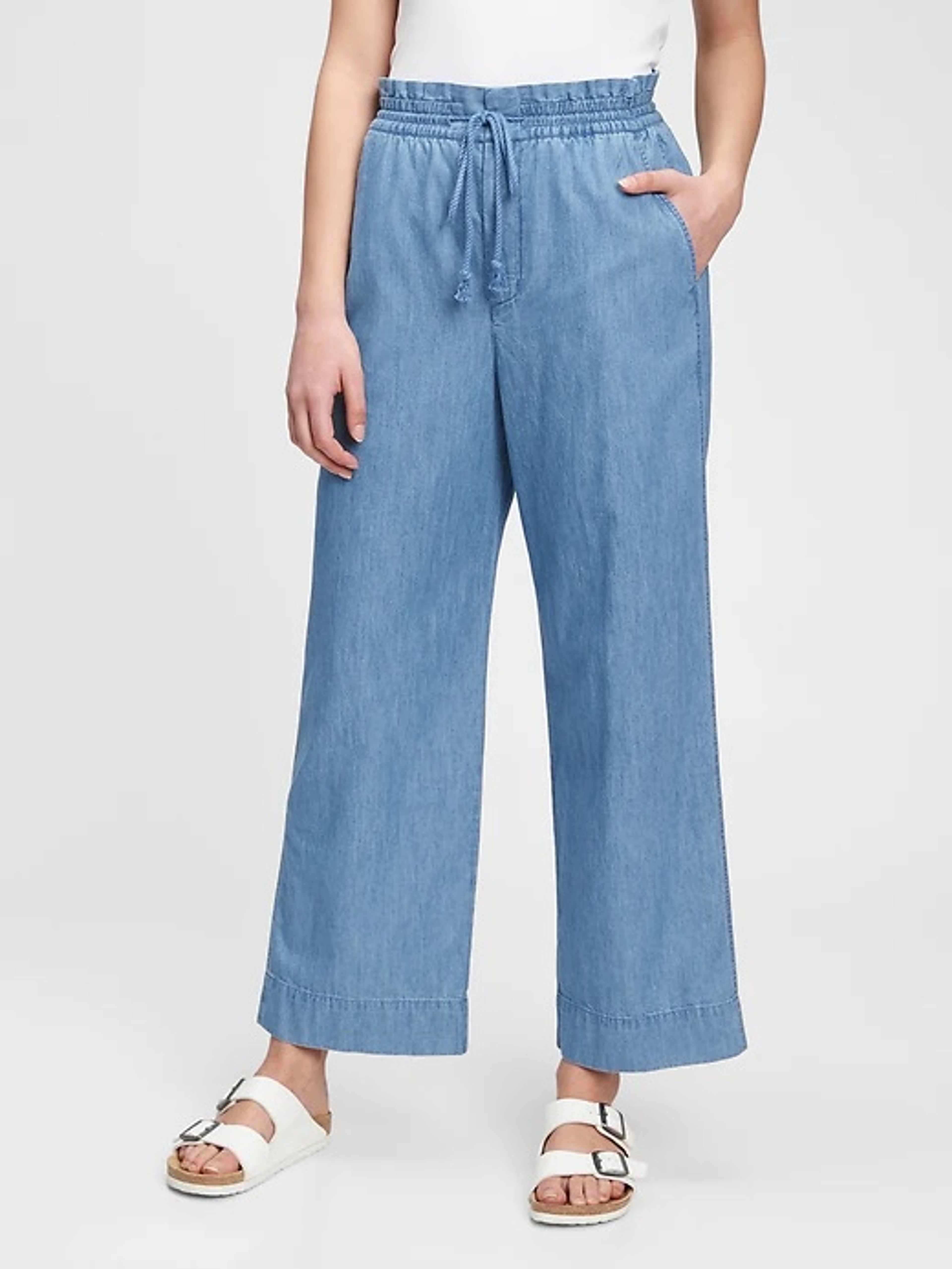 Hose high rise chambray wide-leg