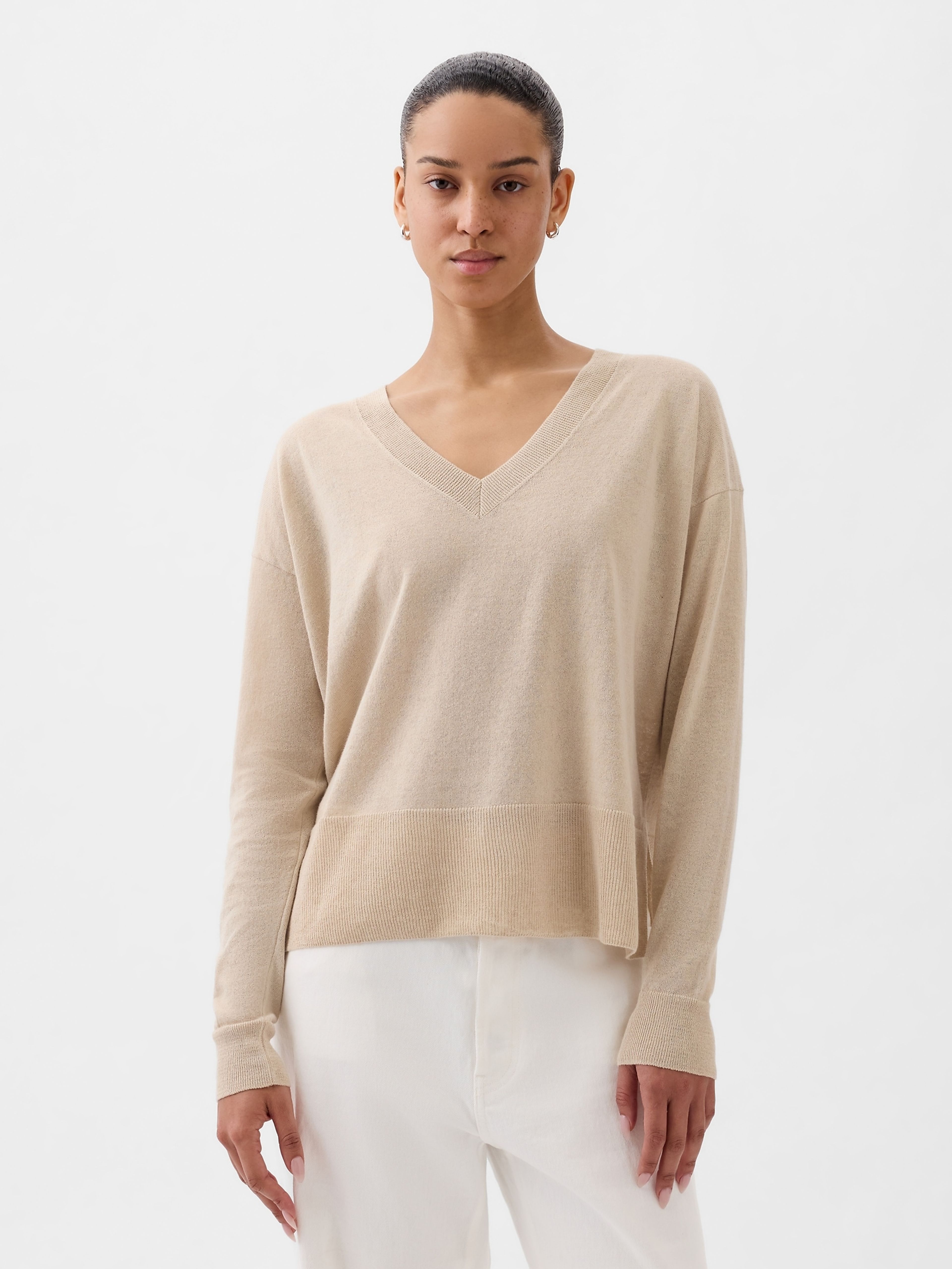 Ľanový sveter s rázporkami