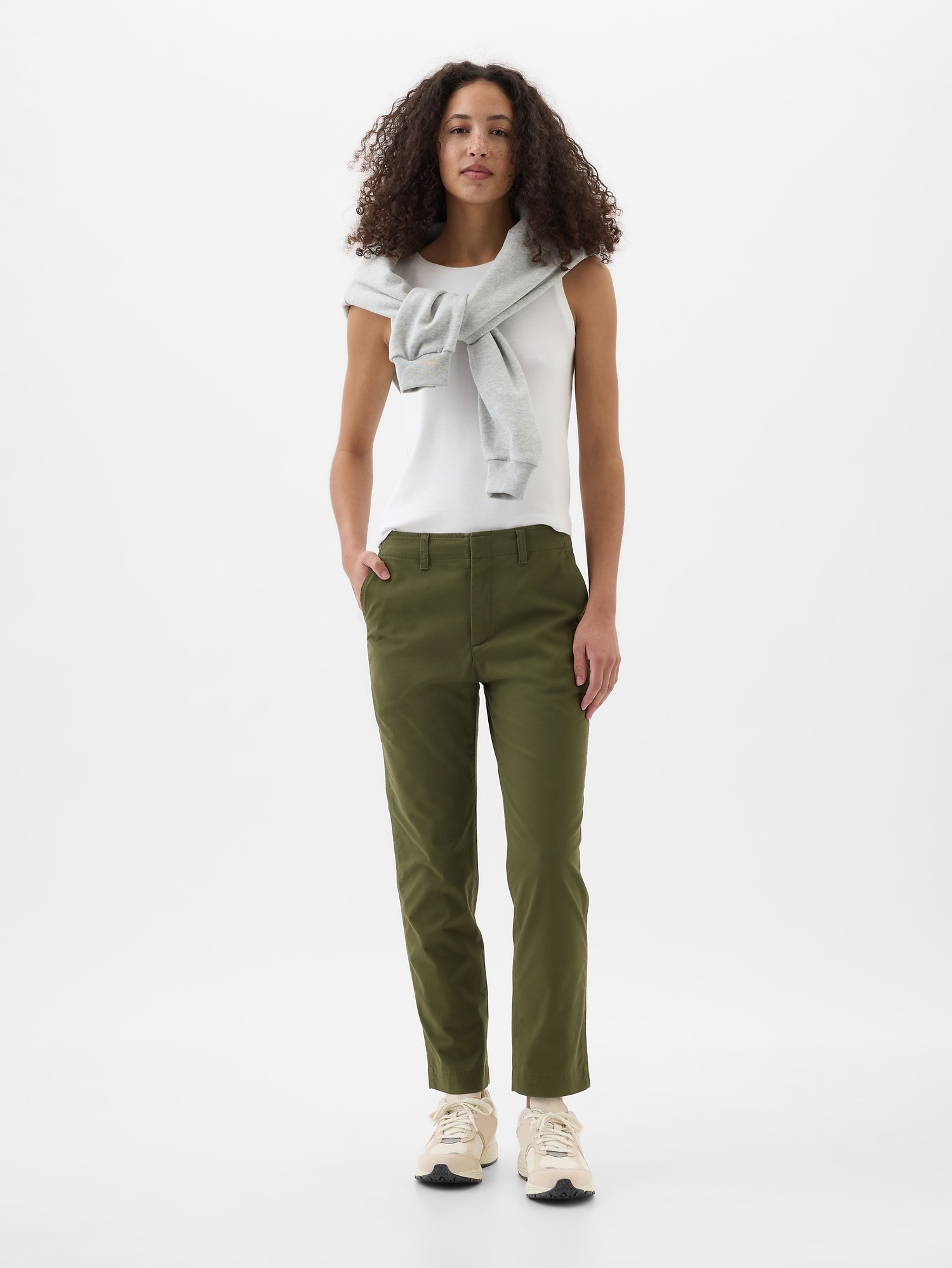 Mid-Rise Downtown Khaki Taschenhose